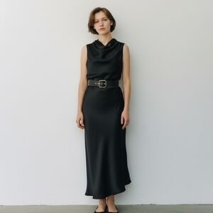 Zara Satin Midi Dress Belted Black Small
